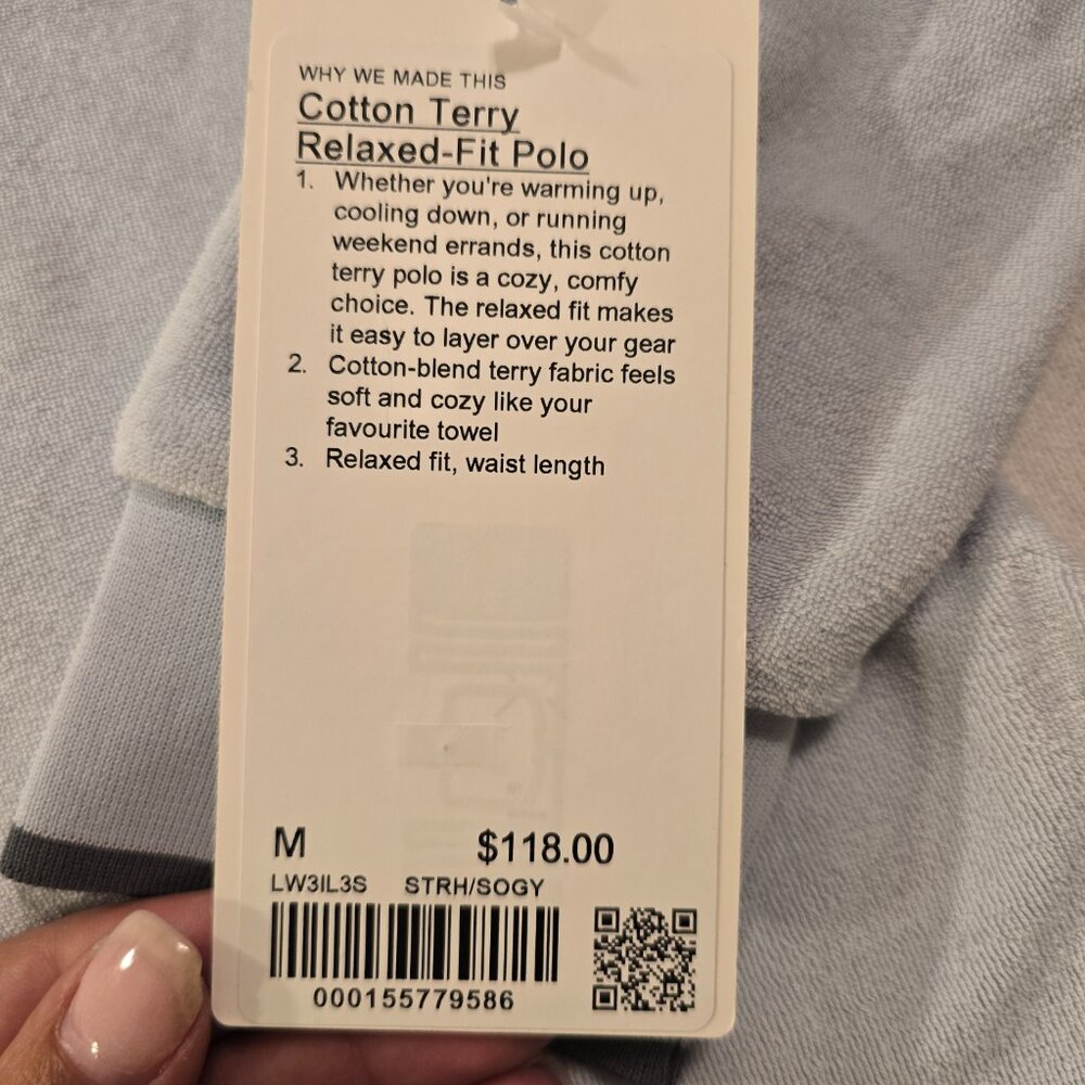 Lululemon Mens M Medium Cotton Terry Relaxed Fit Polo NWT NEW SOFT Light Blue - Picture 5 of 15